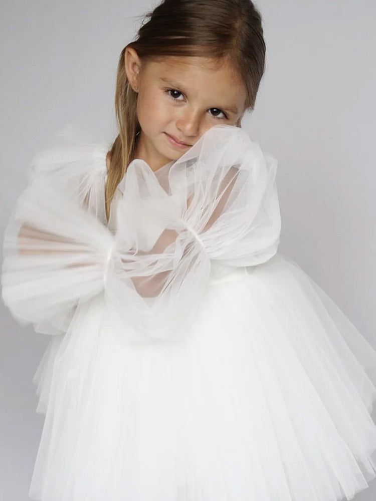 Princess Dress Children's First Birthday Formal Dress Cute Flower Girl Wedding One-Shoulder Princess Dress Tulle Puffy Skirt