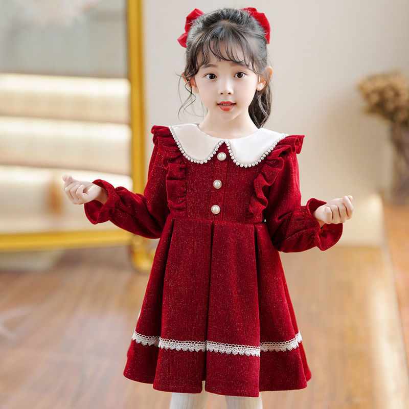 Red little girl dress autumn children's princess dress