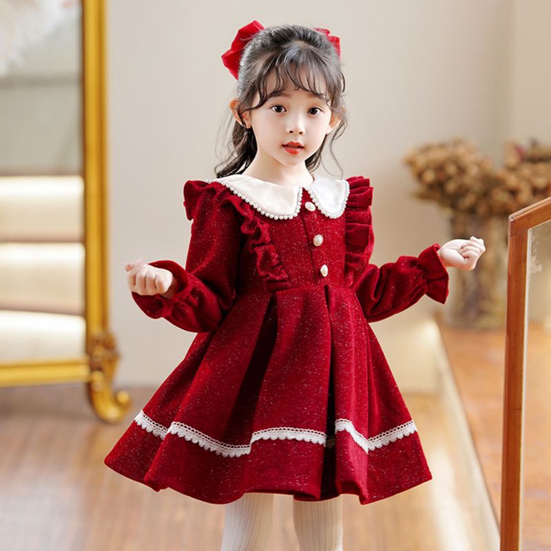 Red little girl dress autumn children's princess dress