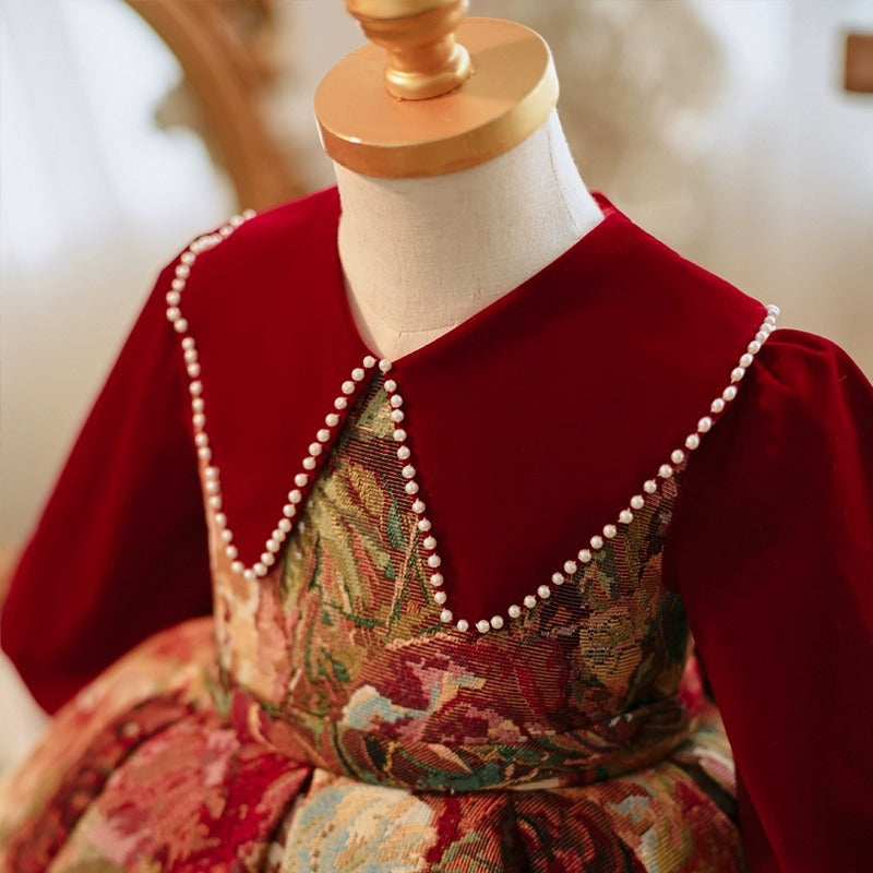 Red long sleeved girls' New Year's dress princess dress baby's first year dress