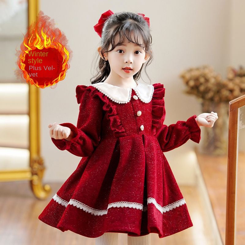 Red little girl dress autumn children's princess dress