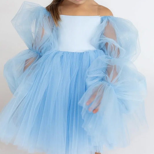 Princess Dress Children's First Birthday Formal Dress Cute Flower Girl Wedding One-Shoulder Princess Dress Tulle Puffy Skirt