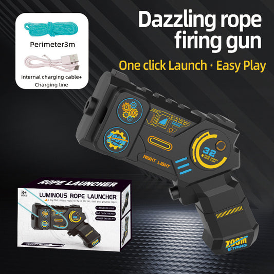 Cross-border Glow-in-the-Dark Yarn Gun Electric Rope Launcher High-Speed Rope Ejector Educational Shooting Stress-Relief Toy Drop Shipping Wholesale