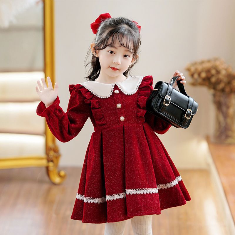 Red little girl dress autumn children's princess dress