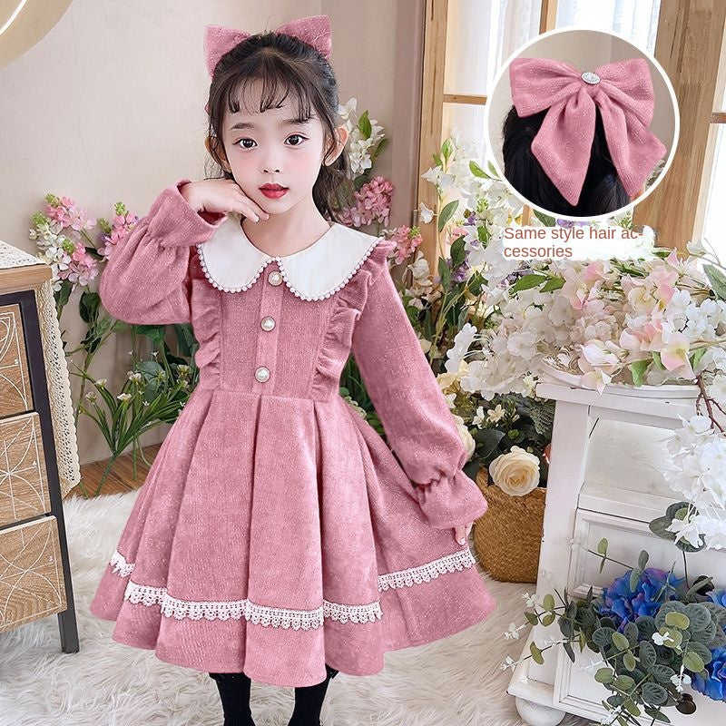 Red little girl dress autumn children's princess dress